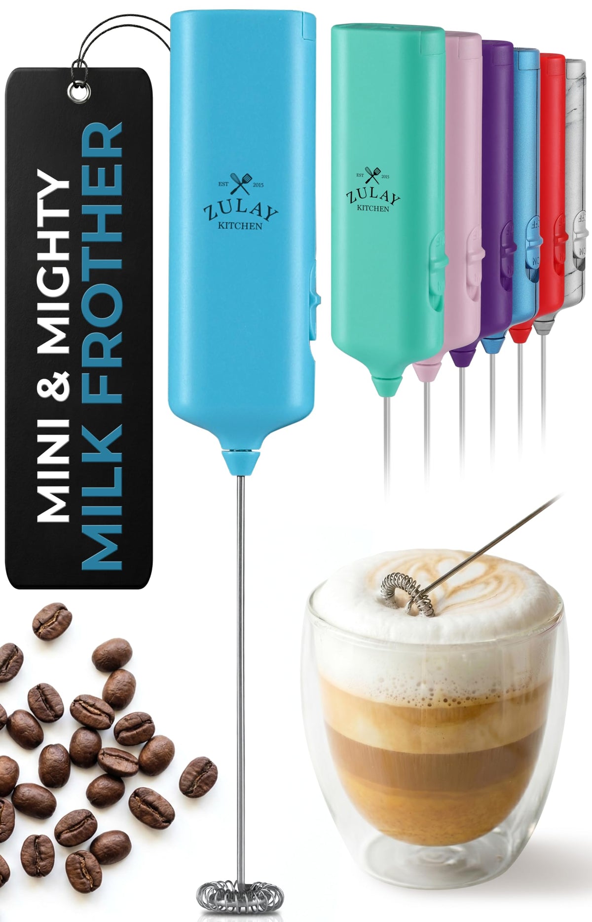 Zulay Rechargeable Milk Frother – 3-in-1 Handheld Frother Wand with Travel Case & USB-C Charger – Single, Double & Egg Whisk for Latte, Cappuccino, Matcha, Protein Shakes - Froth N Go Deep Black