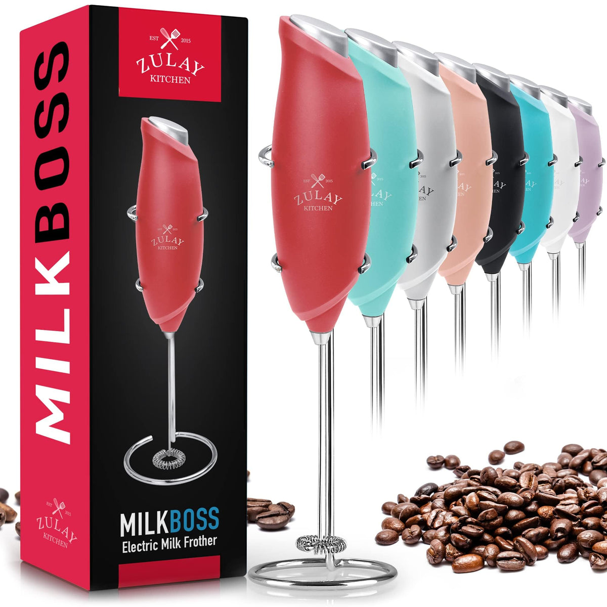 Zulay Rechargeable Milk Frother – 3-in-1 Handheld Frother Wand with Travel Case & USB-C Charger – Single, Double & Egg Whisk for Latte, Cappuccino, Matcha, Protein Shakes - Froth N Go Deep Black