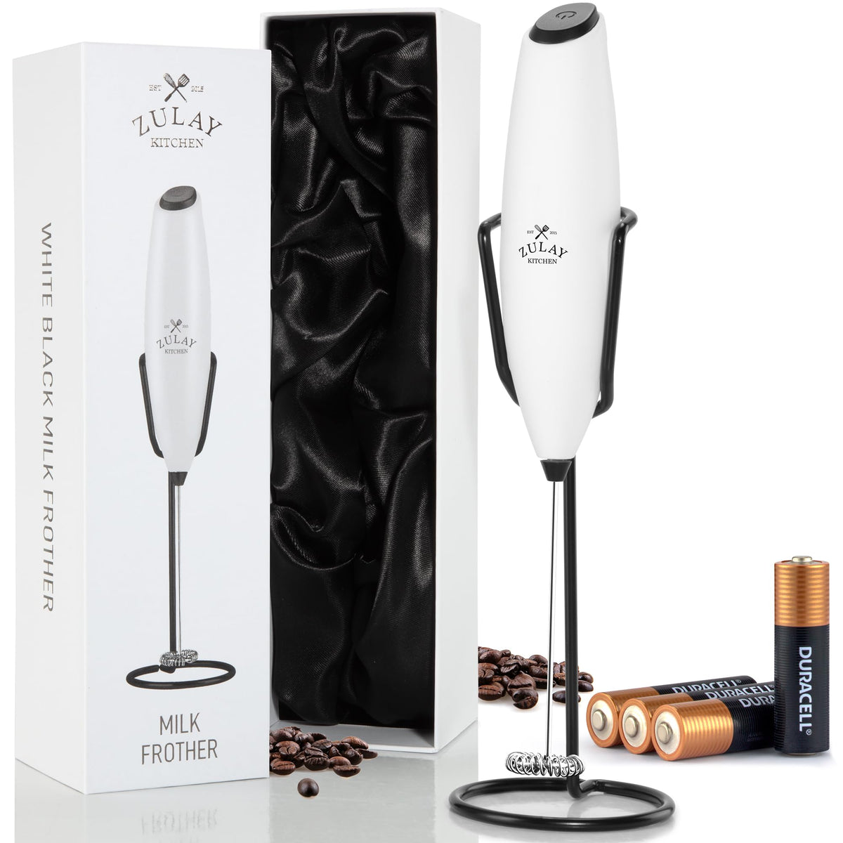 Zulay Kitchen Milk Frother Handheld Electric Whisk – Frother Wand, Durable Drink Mixer, Coffee Frother, Hand Blender, Frother for Protein Powder, Matcha & More - Black