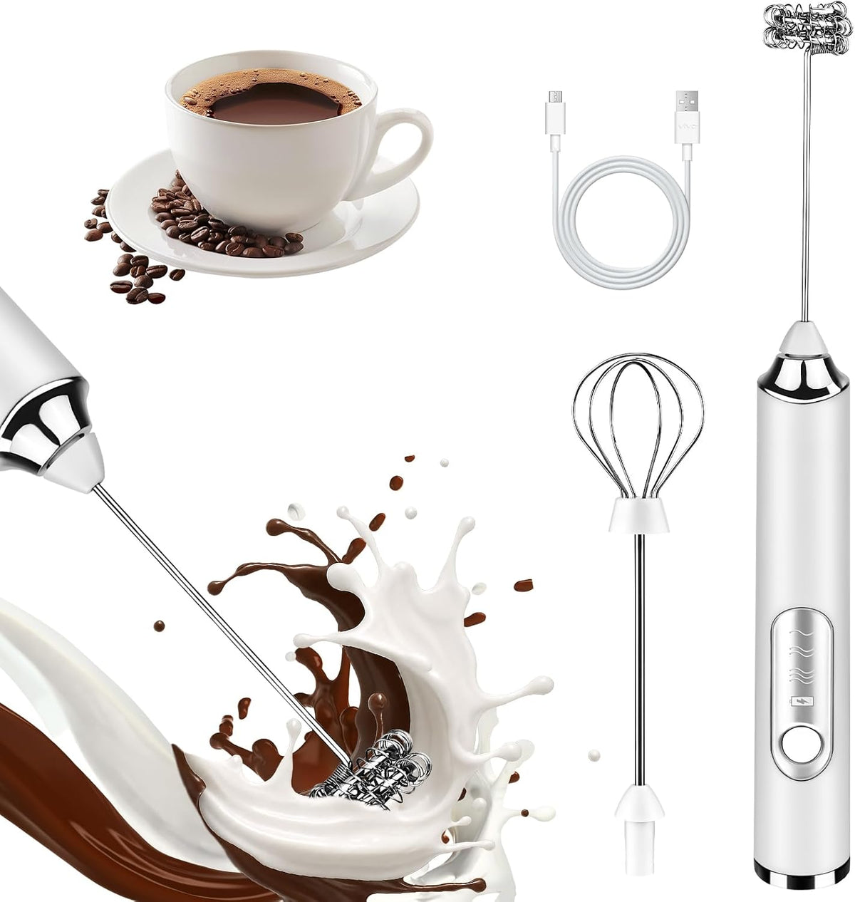 Handheld Milk Frother, Rechargeable Milk Frother, Coffee Mixer Wand, White