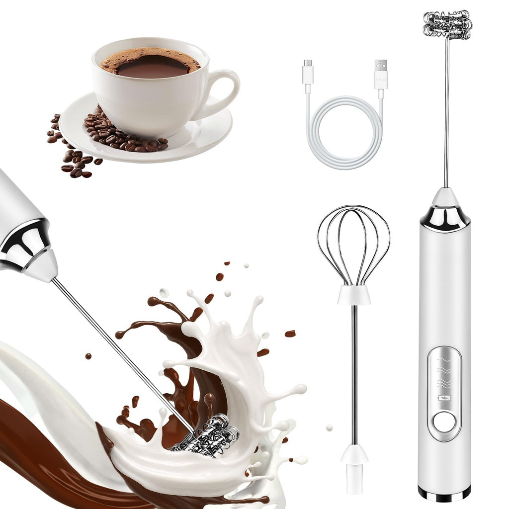 Handheld Milk Frother, Rechargeable Milk Frother, Coffee Mixer Wand, White