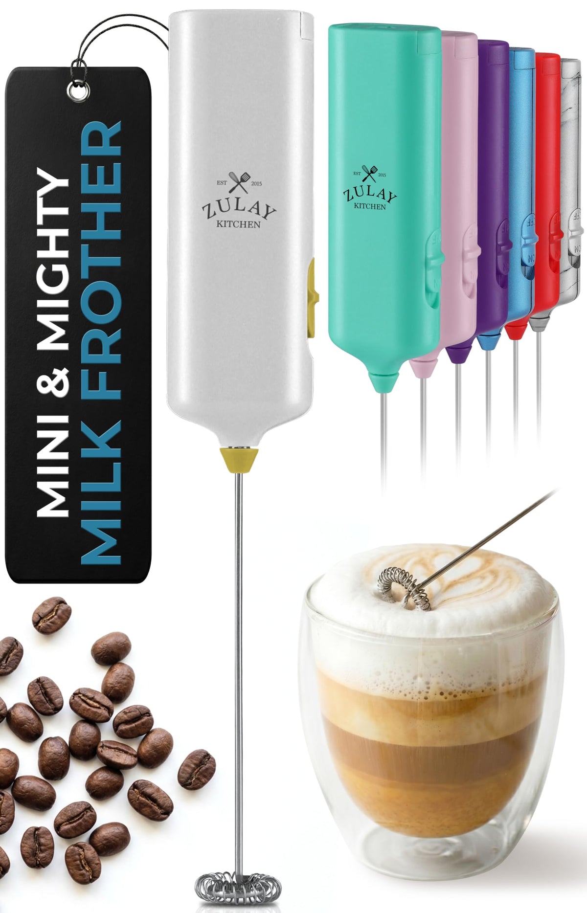 Zulay Rechargeable Milk Frother – 3-in-1 Handheld Frother Wand with Travel Case & USB-C Charger – Single, Double & Egg Whisk for Latte, Cappuccino, Matcha, Protein Shakes - Froth N Go Deep Black