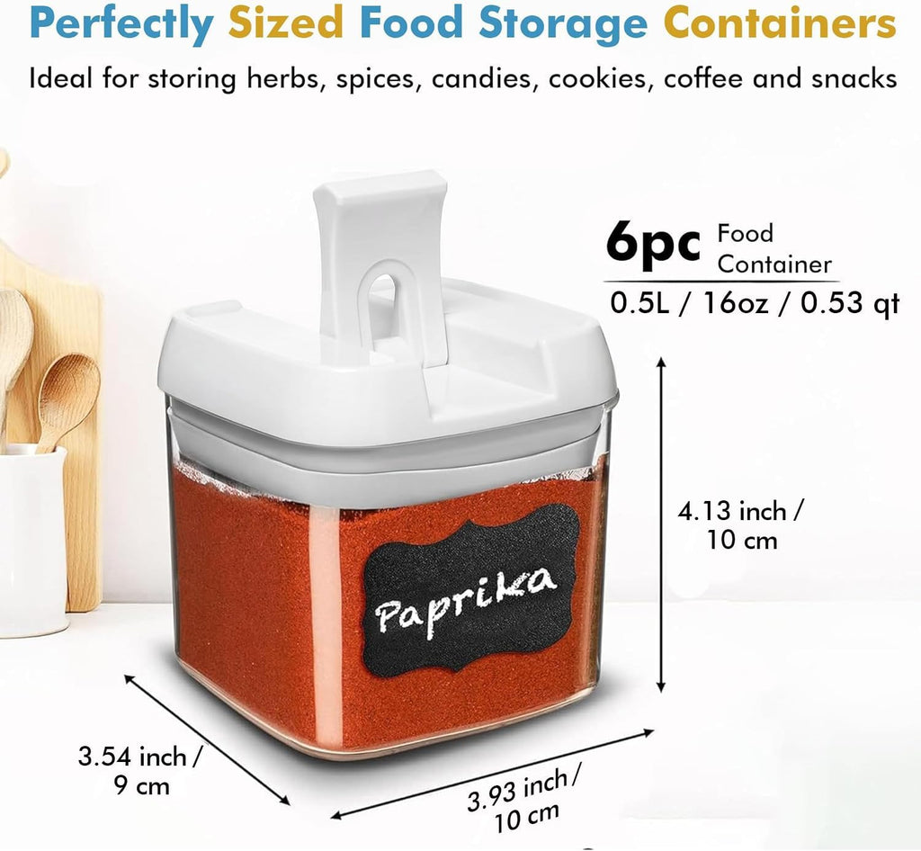 Shazo 6PC (0.5L, 2.1 Cup, 17oz) Airtight Spice Storage Containers, 6 Spoons