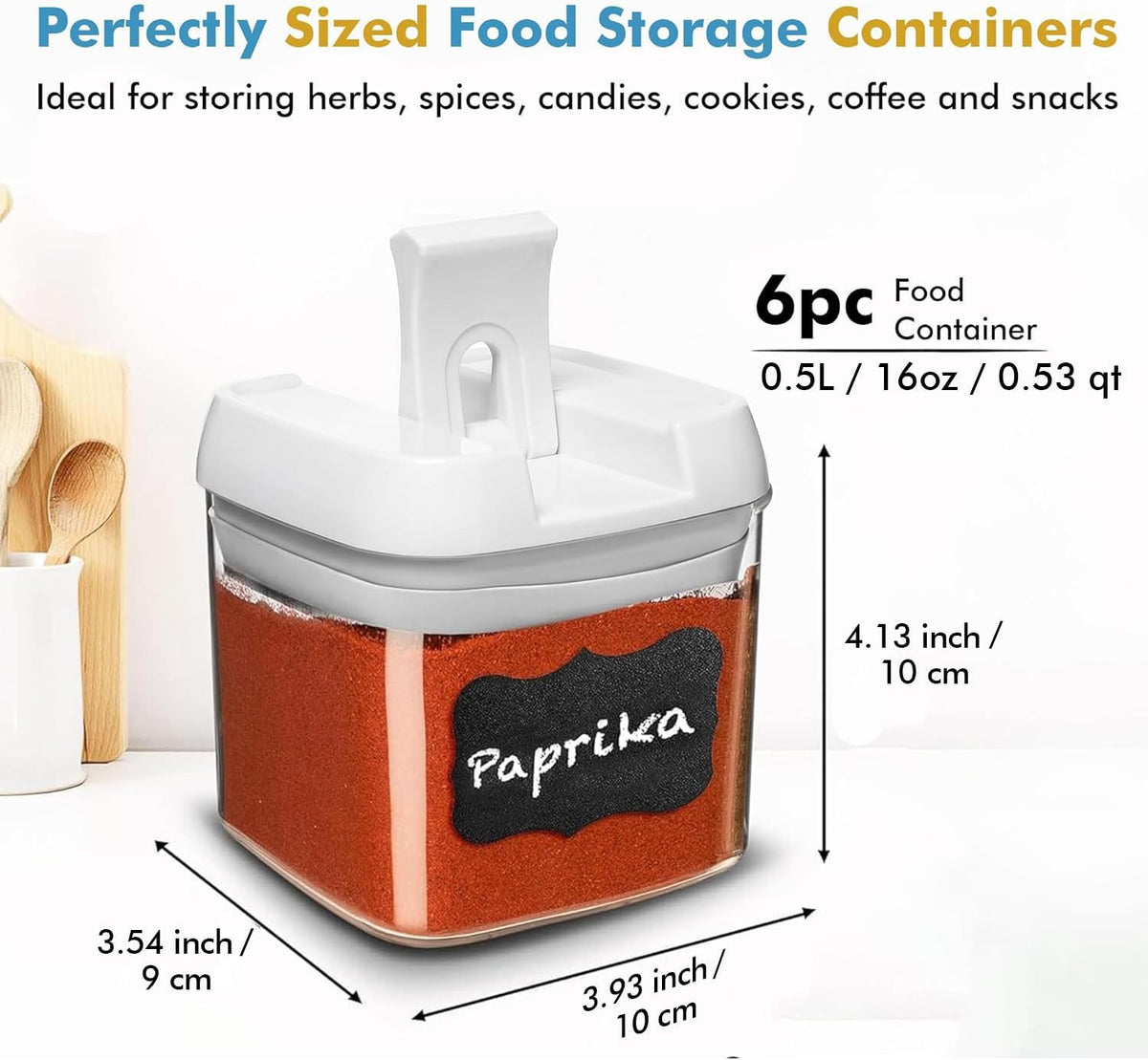 Shazo 6PC (0.5L, 2.1 Cup, 17oz) Airtight Spice Storage Containers, 6 Spoons