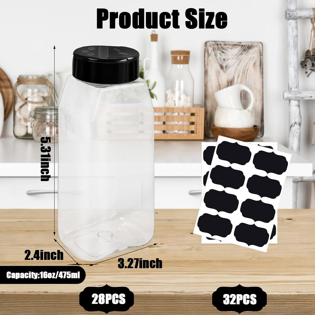 28 Pack 16 Oz Large Spice Jars Seasoning Containers Bottles with Label
