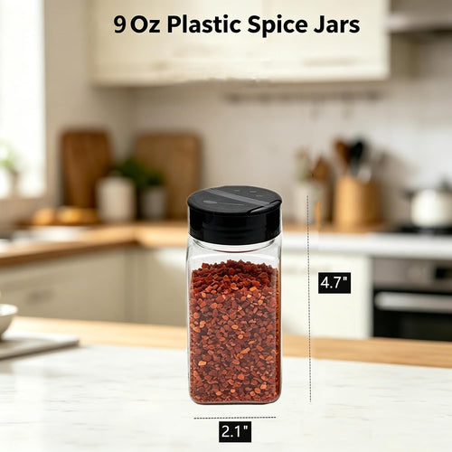 20 Pack 9 oz Plastic Spice Jars with Shaker Lid, Reusable Clear Spice Bottles, Empty BPA Free Seasoning Container for Storing Spice, Herbs, Seasoning Powders