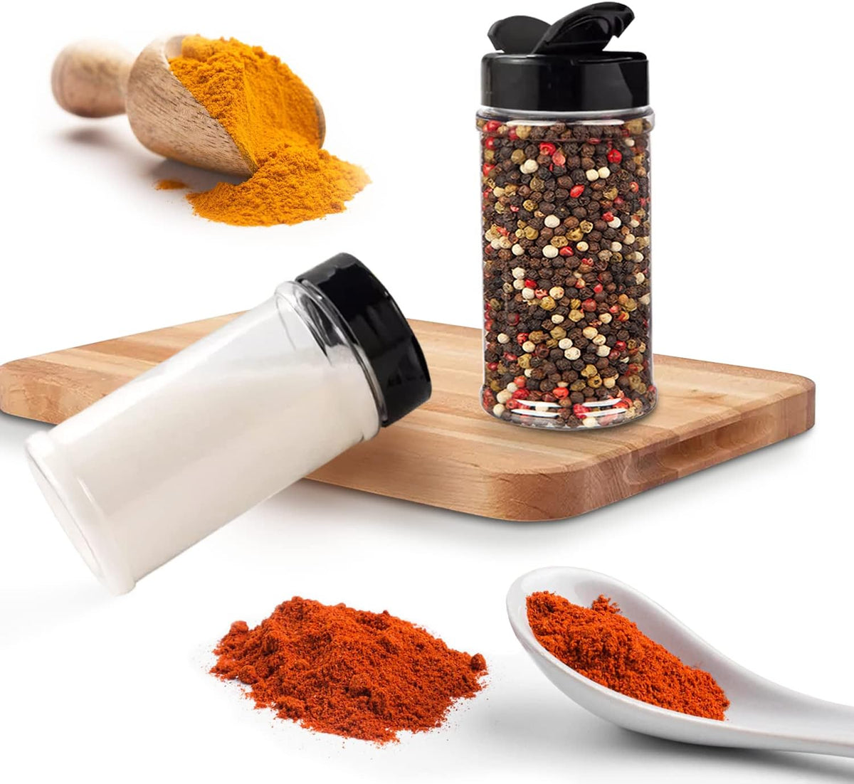 Plastic Spice Jars Bottle Containers with Black Cap, 16 Oz, 6 Pack