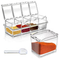 4-Cell Clear Seasoning Rack Spice Box Storage Container Condiment Jars Acrylic Seasoning Box with Cover and Spoon
