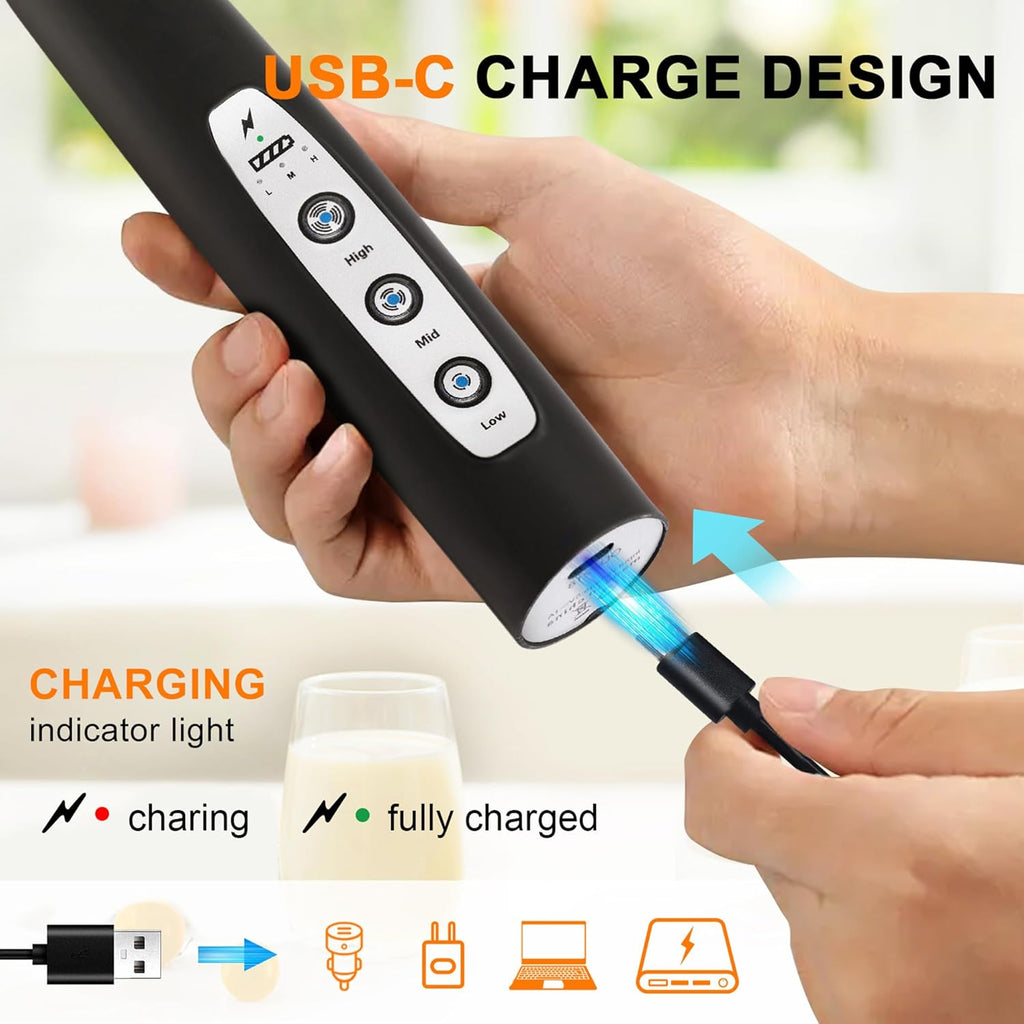 YUSWKO Handheld Milk Frother Wand for Coffee, Rechargeable Electric Whisk