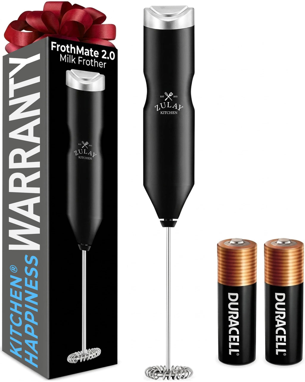 Zulay Rechargeable Milk Frother – 3-in-1 Handheld Frother Wand with Travel Case & USB-C Charger – Single, Double & Egg Whisk for Latte, Cappuccino, Matcha, Protein Shakes - Froth N Go Deep Black