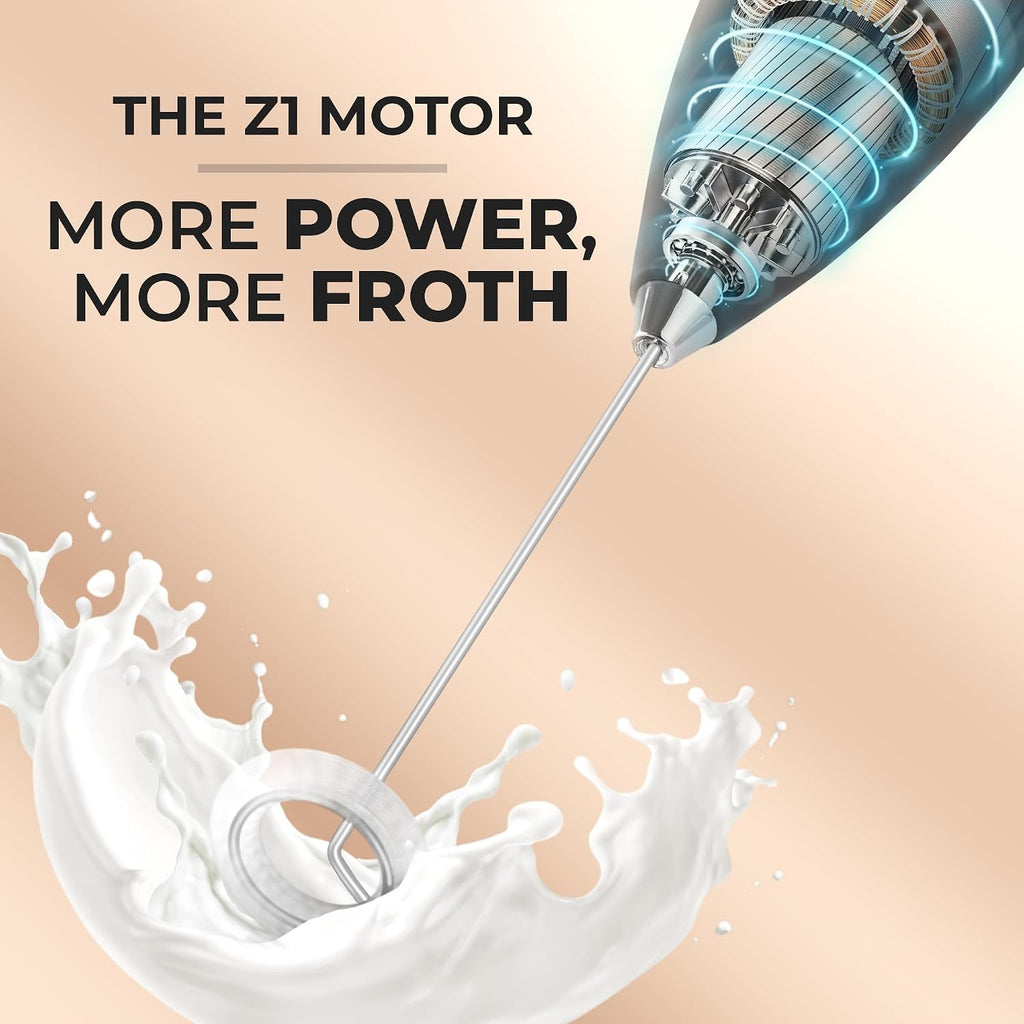 Zulay Kitchen Powerful Milk Frother Wand With Duracell Batteries - Ultra Fast Handheld Drink Mixer - Electric Whisk Foam Maker for Coffee, Lattes, Cappuccino & Matcha - Z1 Motor - Black