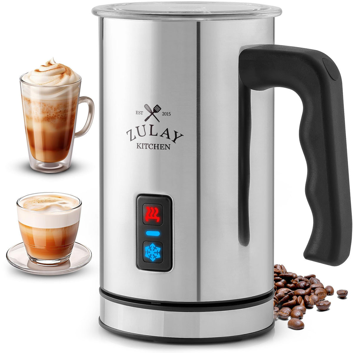 Zulay Rechargeable Milk Frother – 3-in-1 Handheld Frother Wand with Travel Case & USB-C Charger – Single, Double & Egg Whisk for Latte, Cappuccino, Matcha, Protein Shakes - Froth N Go Deep Black