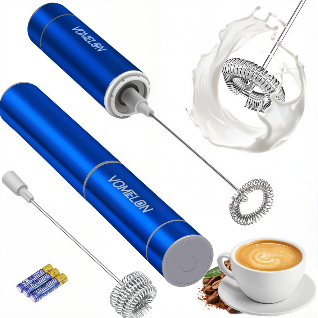 Milk Frother Handheld, Battery Operated Travel Coffee Frother Milk Foamer Drink Mixer with 2 Stainless Steel Whisks for Hot Chocolate, Batteries Included, Silver
