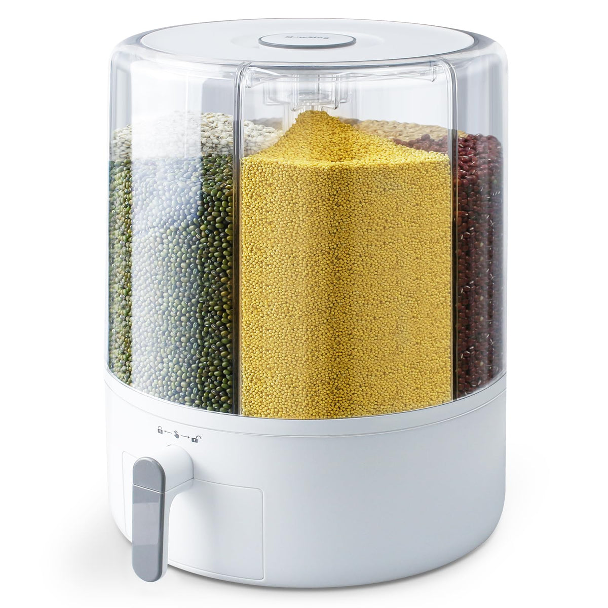 Grain Dispenser, 360° Rotating Grain Storage, 6 Grid Food Dispenser