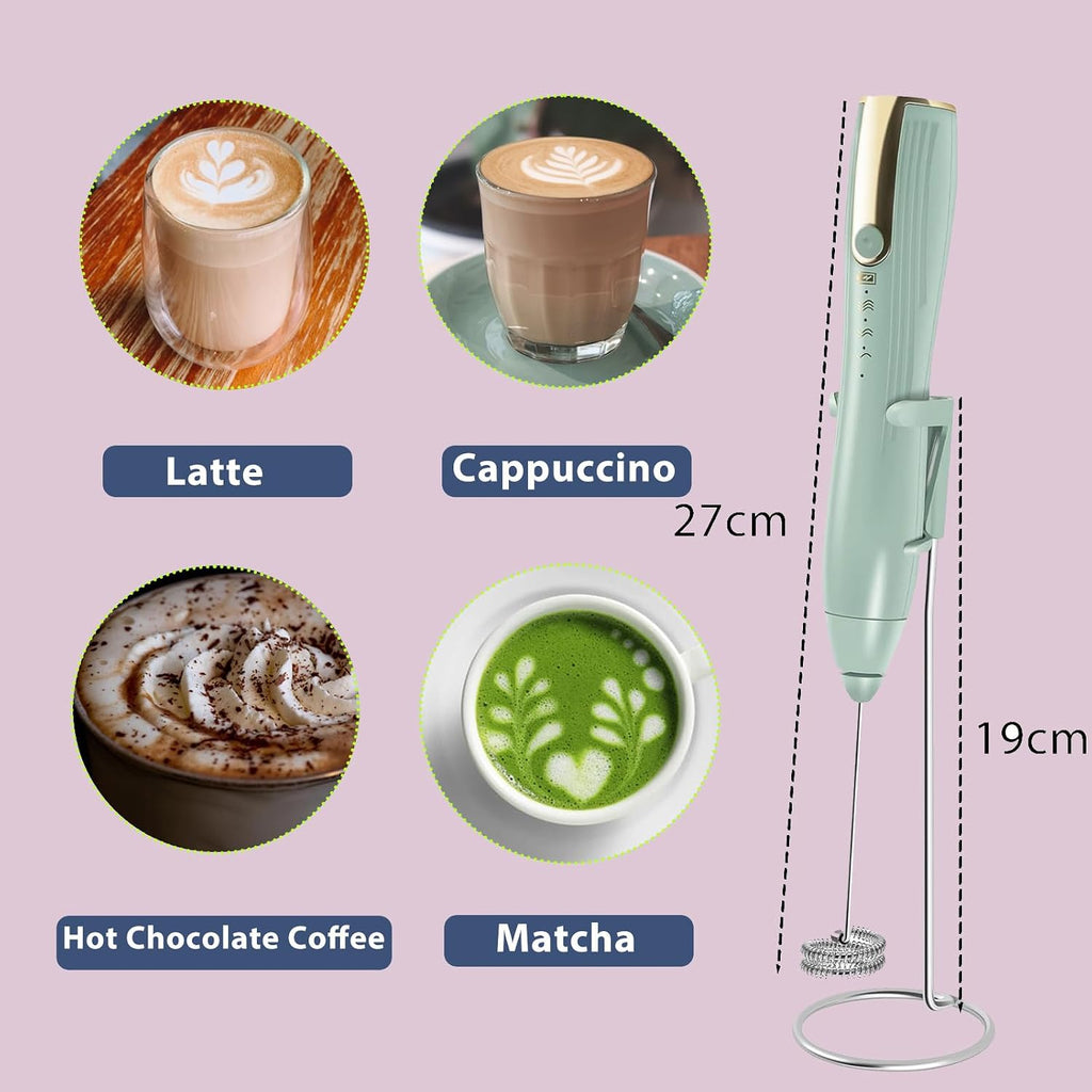 Rechargeable Handheld Milk Frother Wand with Stand