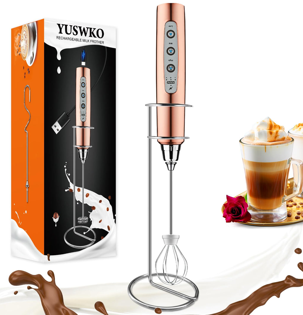 YUSWKO Handheld Milk Frother Wand for Coffee, Rechargeable Electric Whisk