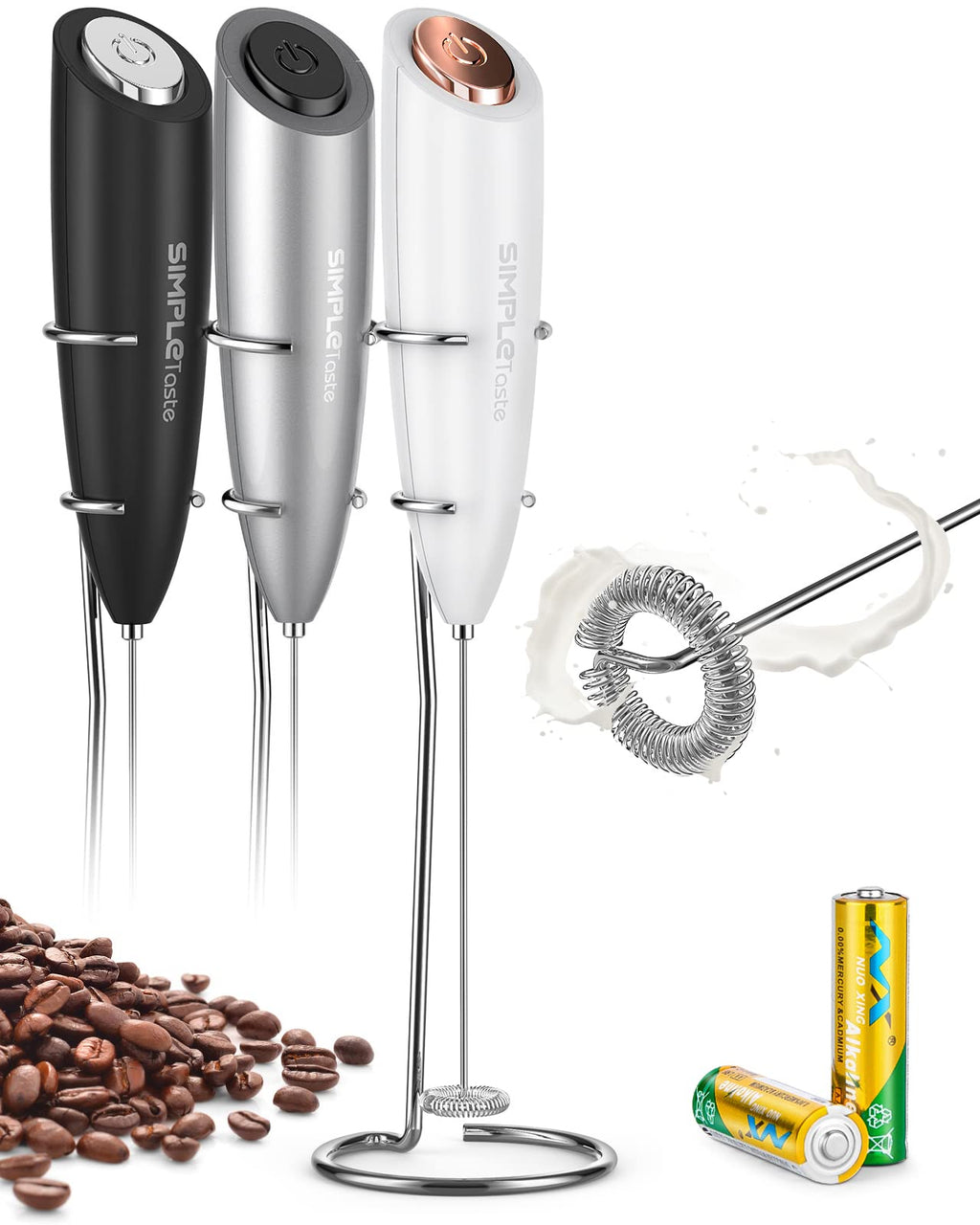 SIMPLETASTE Milk Frother Handheld Electric Foam Maker Battery Operated