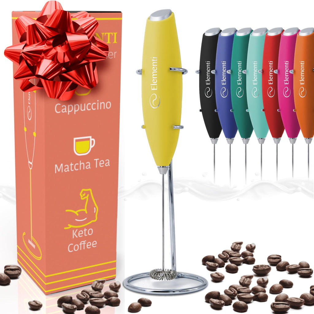 Milk Frother Wand & Electric Stirrer with Stand - Turbo Coffee & Milk Frother Handheld - Hand Held Coffee Mixer Wand & Cold Foam Maker for Frothy Cappuccinos, Lattes & Drink Mixes at Home (Black)