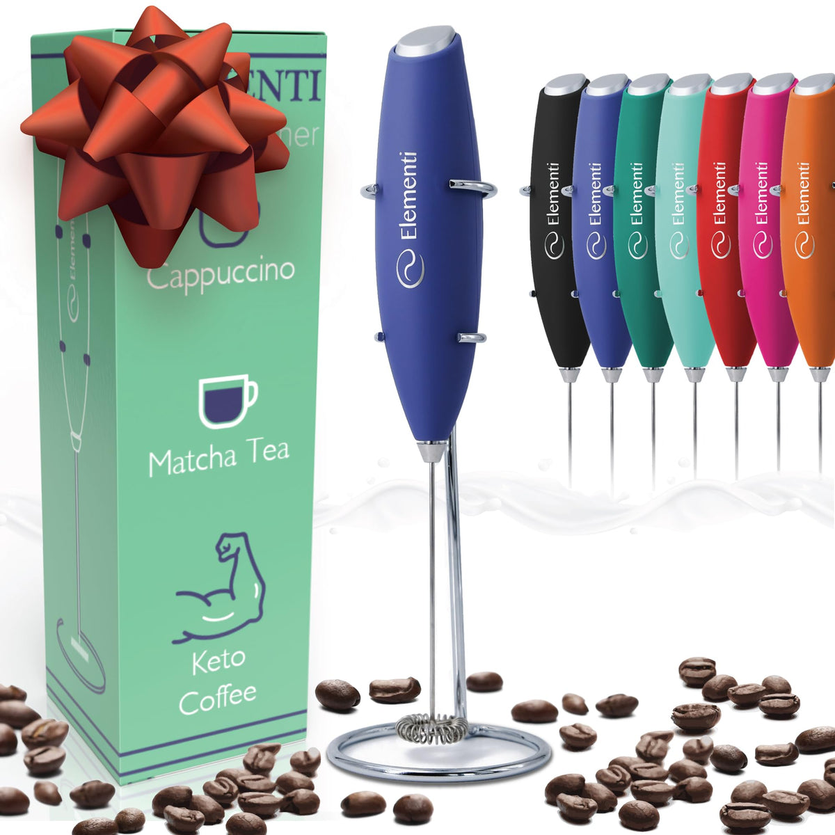 Milk Frother Wand & Electric Stirrer with Stand - Turbo Coffee & Milk Frother Handheld - Hand Held Coffee Mixer Wand & Cold Foam Maker for Frothy Cappuccinos, Lattes & Drink Mixes at Home (Black)