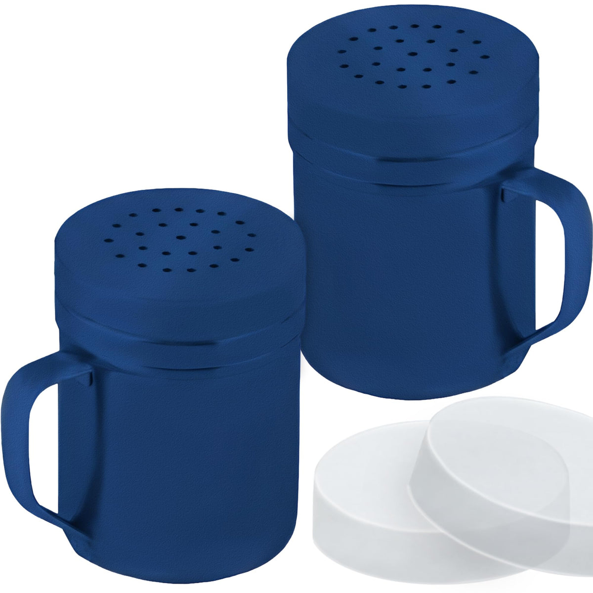 CUSINIUM Metal Salt Pepper Dredge Shakers - With Handle - Seasonings Spice Shakers With Holes and Lids - 10 Ounce, 2pcs | Style: Medium