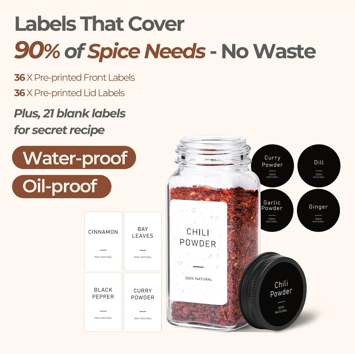 ComSaf Glass Spice Jars with with Labels 4 oz 24 Pack Small Square Bulk Set