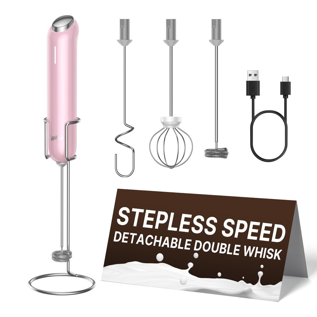 InstaWhisk Milk Frother with Variable Speed, Rechargeable Coffee Frother Wand with Detachable Double Whisk, Drink Mixer Handheld Electric Stirrer for Latte, Cappuccino, Matcha, Almond Milk, Protein