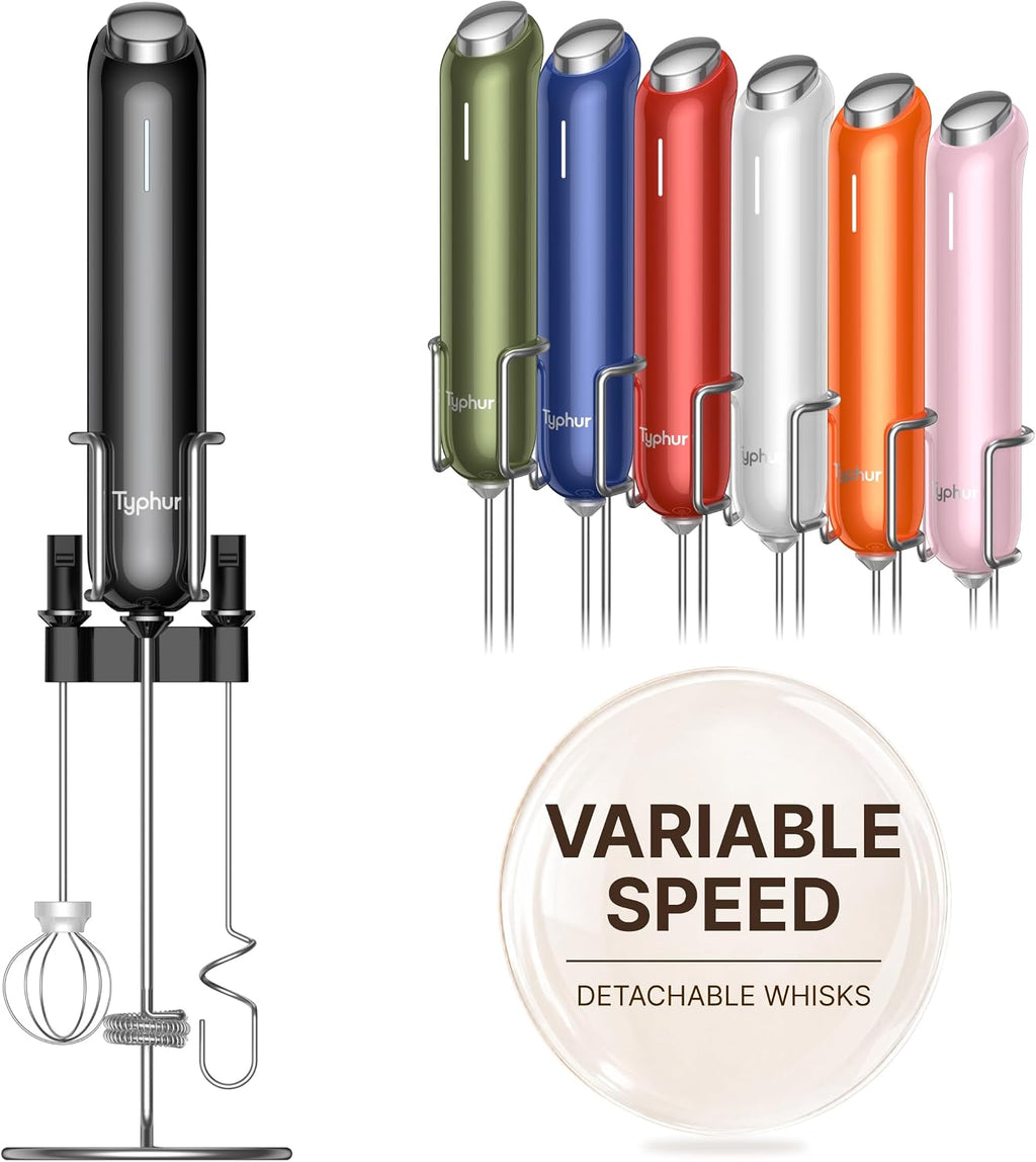 InstaWhisk Upgraded Milk Frother with Variable Speed - Rechargeable Handheld Coffee Frother Wand with Detachable Whisks, Electric Drink Mixer for Latte, Cappuccino, Matcha, Almond Milk, Protein, Black