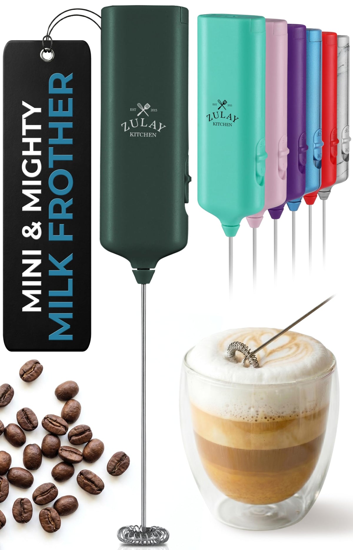 Zulay Rechargeable Milk Frother – 3-in-1 Handheld Frother Wand with Travel Case & USB-C Charger – Single, Double & Egg Whisk for Latte, Cappuccino, Matcha, Protein Shakes - Froth N Go Deep Black