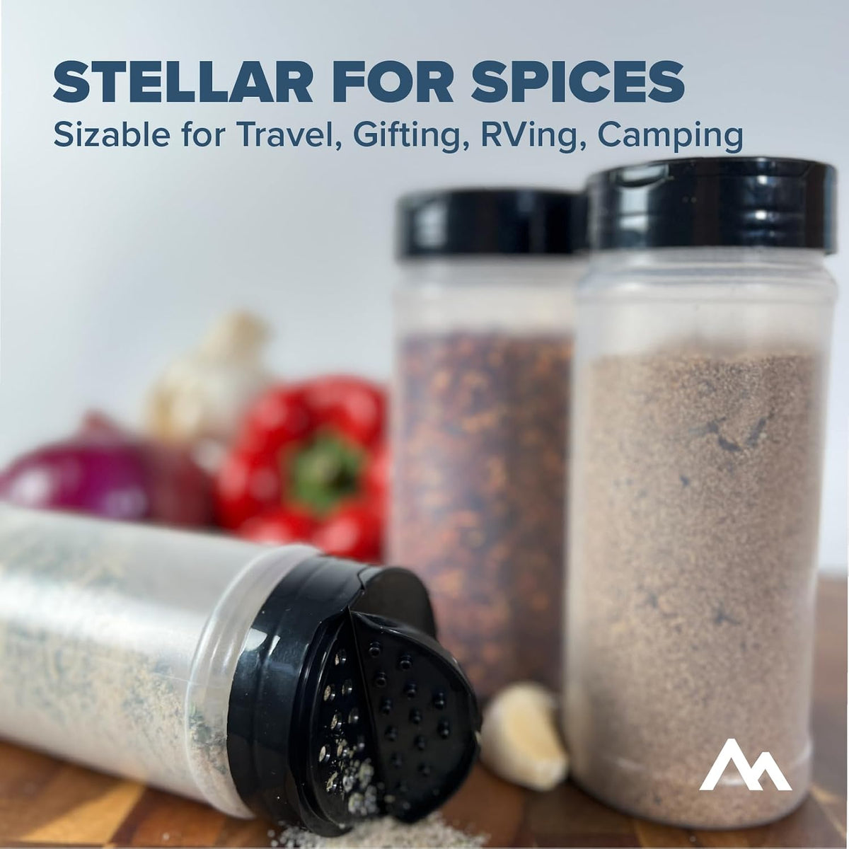 Pinnacle Mercantile 16oz. Large Seasoning Containers, Large Spice Containers and Big Spice Jars 16 Oz Plastic Square Jars with Black Flip Shaker Lids for Kitchen Organization, 6 Pack