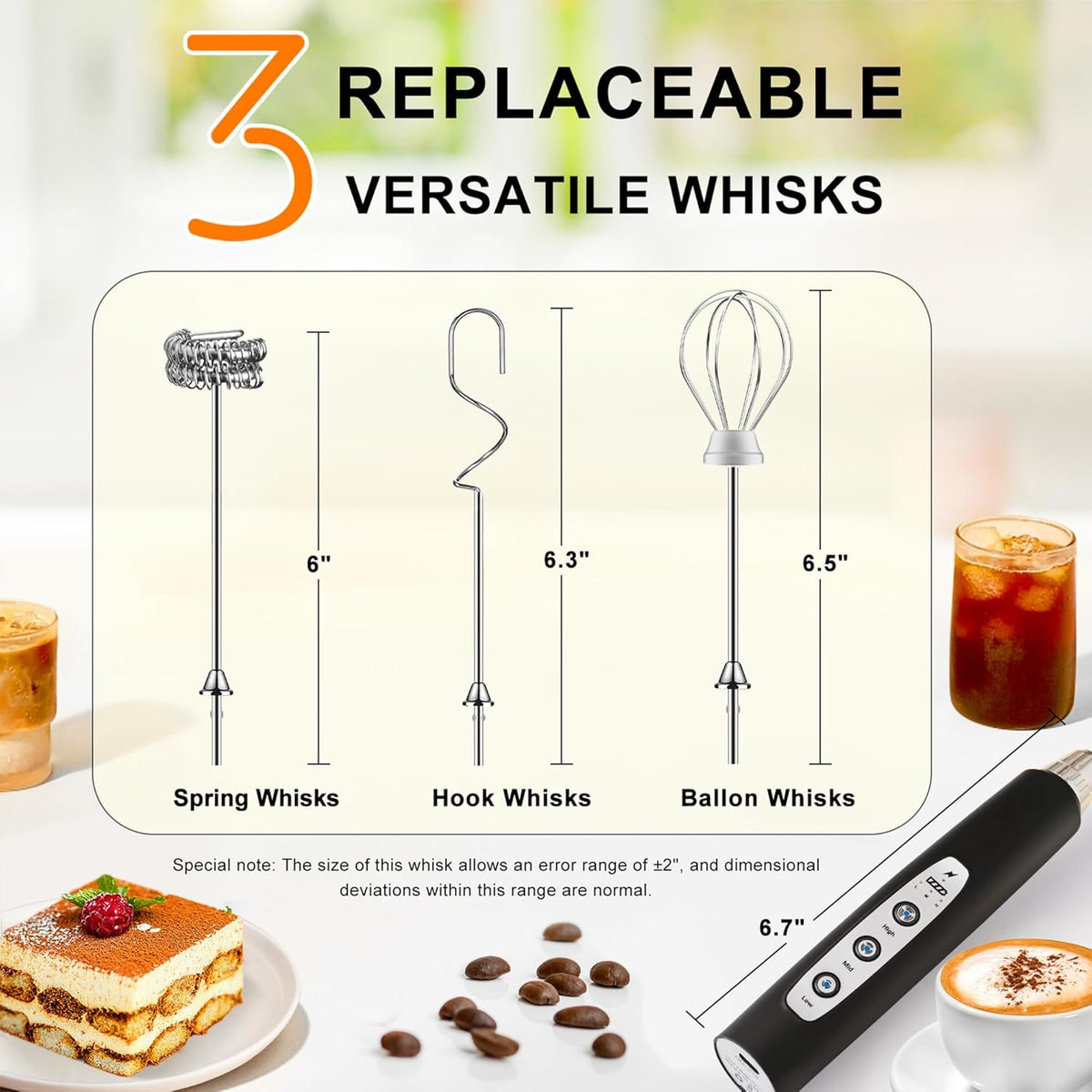 YUSWKO Handheld Milk Frother Wand for Coffee, Rechargeable Electric Whisk
