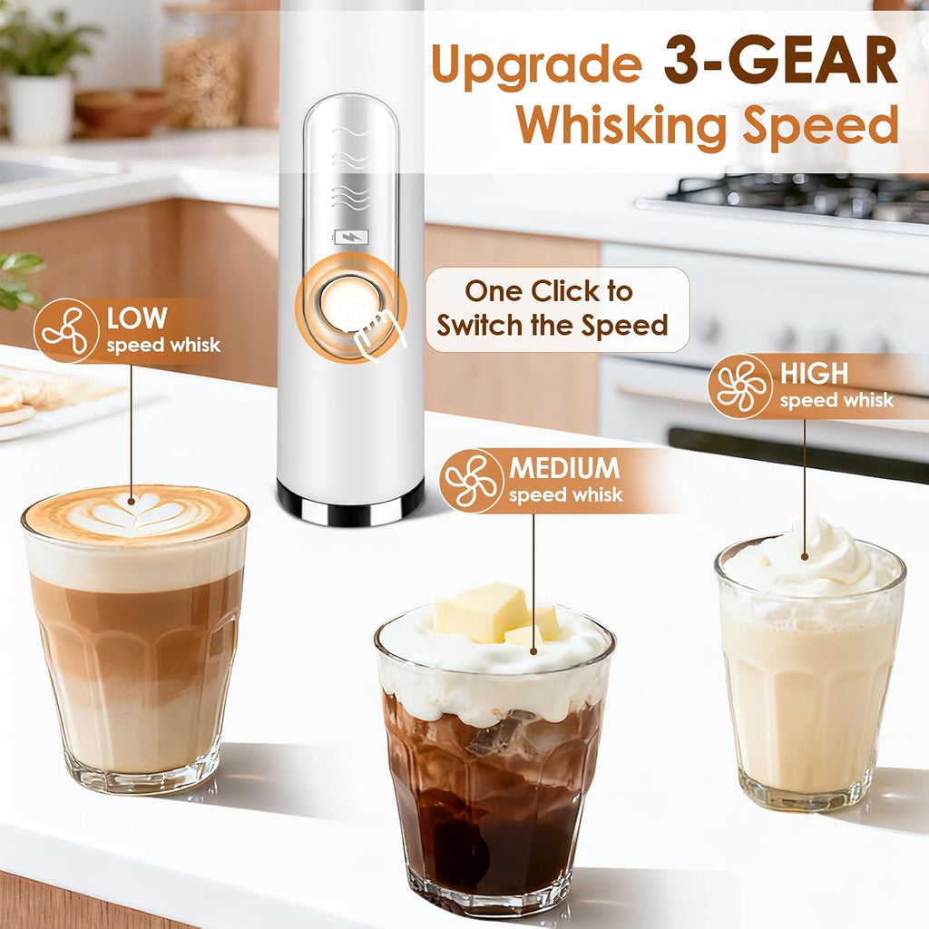 Handheld Milk Frother, Rechargeable Milk Frother, Coffee Mixer Wand, White