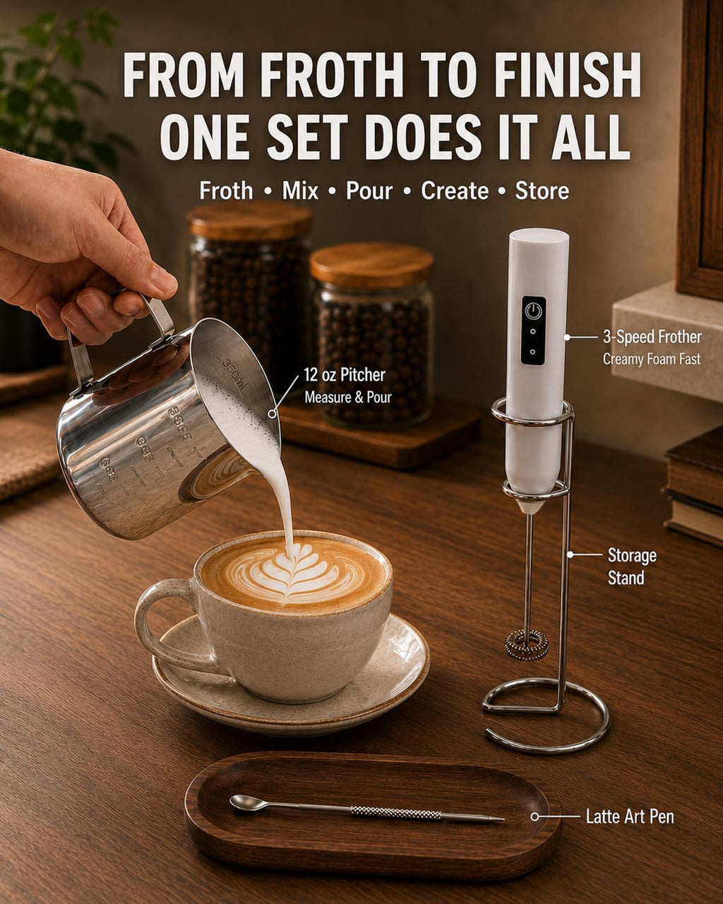 Electric Coffee Frother Handheld, USB Rechargeable Coffee Mixer Wand