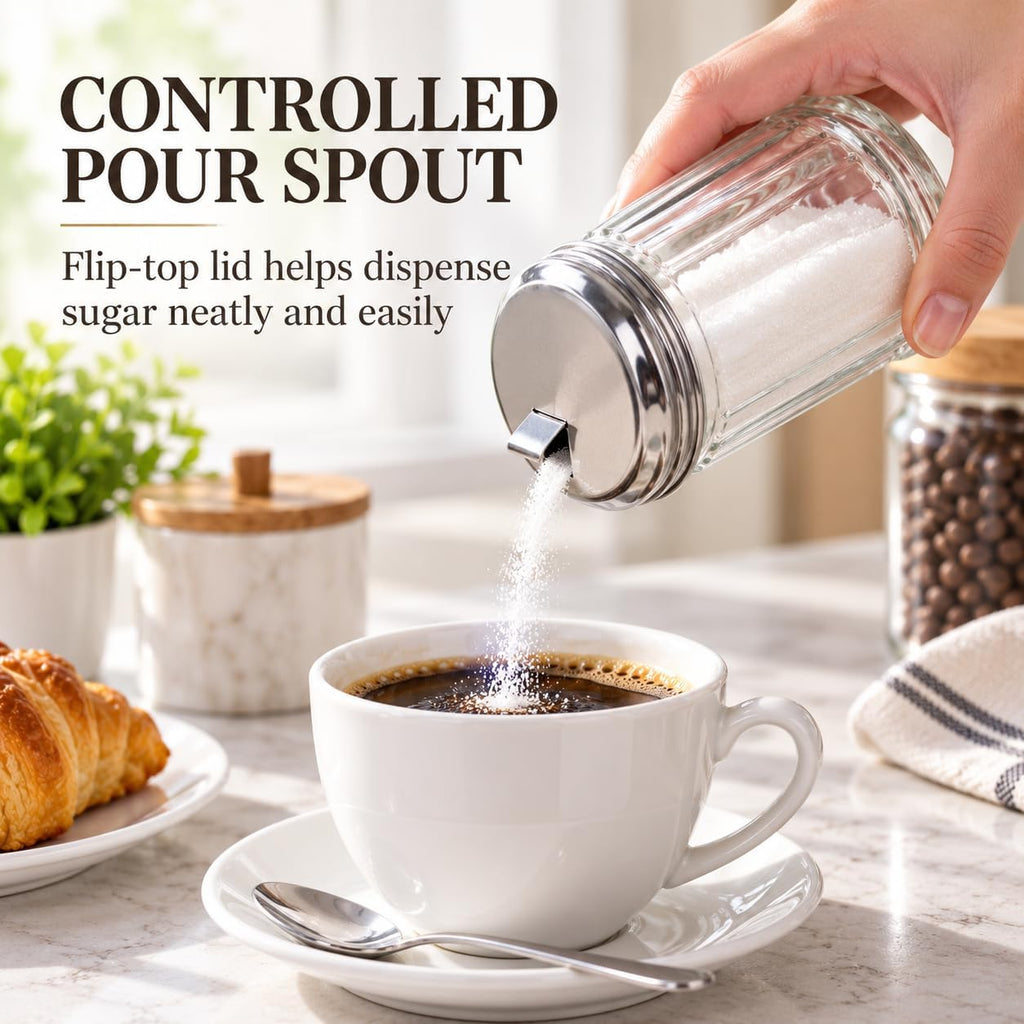 BNYD Glass Sugar Shaker Dispenser Pourer, 5.5 inch