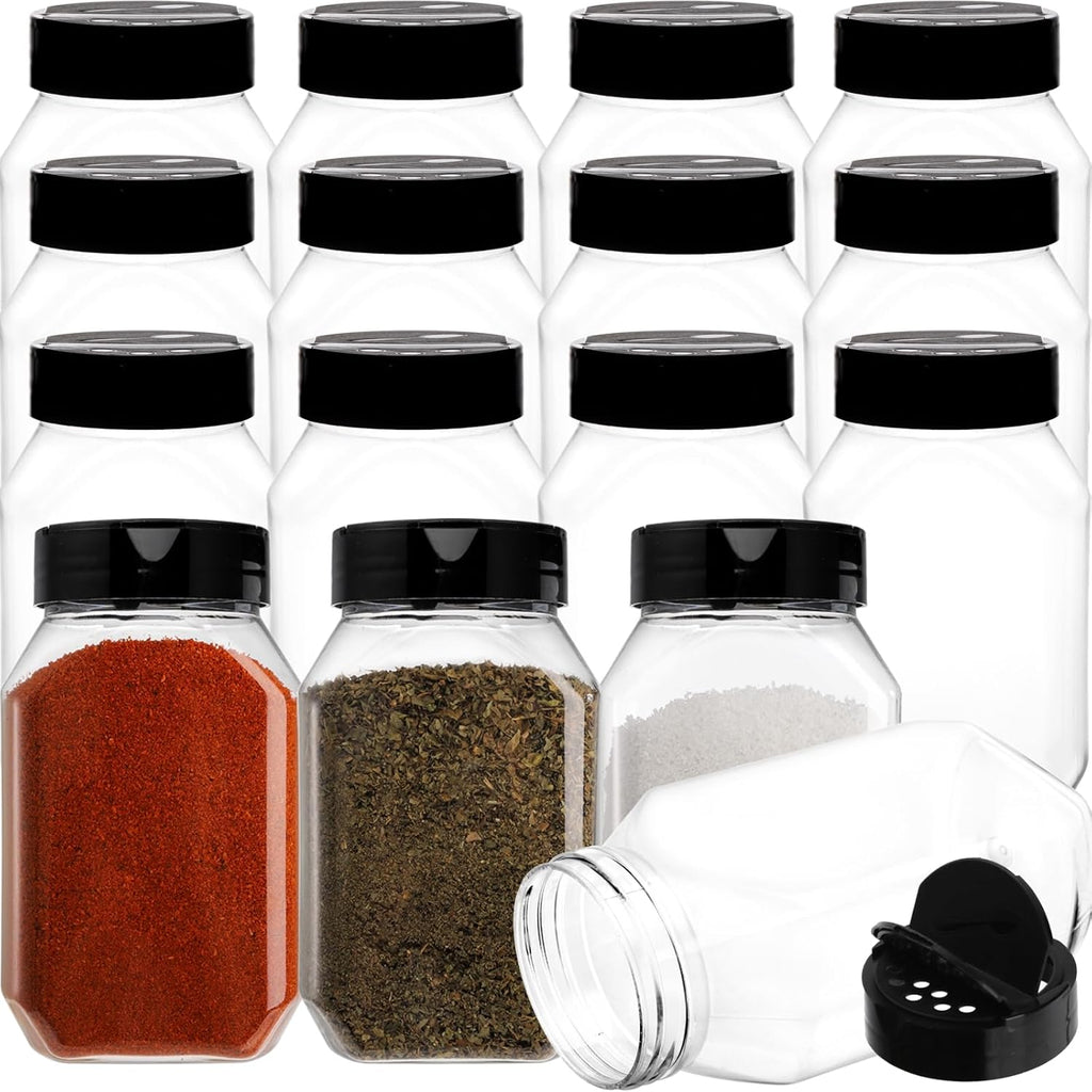 Dicunoy 16 Pack 17 OZ Plastic Spice Containers, Large Seasoning Jars with Shaker Lids, Reusable Empty Storage Bottle for Kitchen Storing Spice, Powders