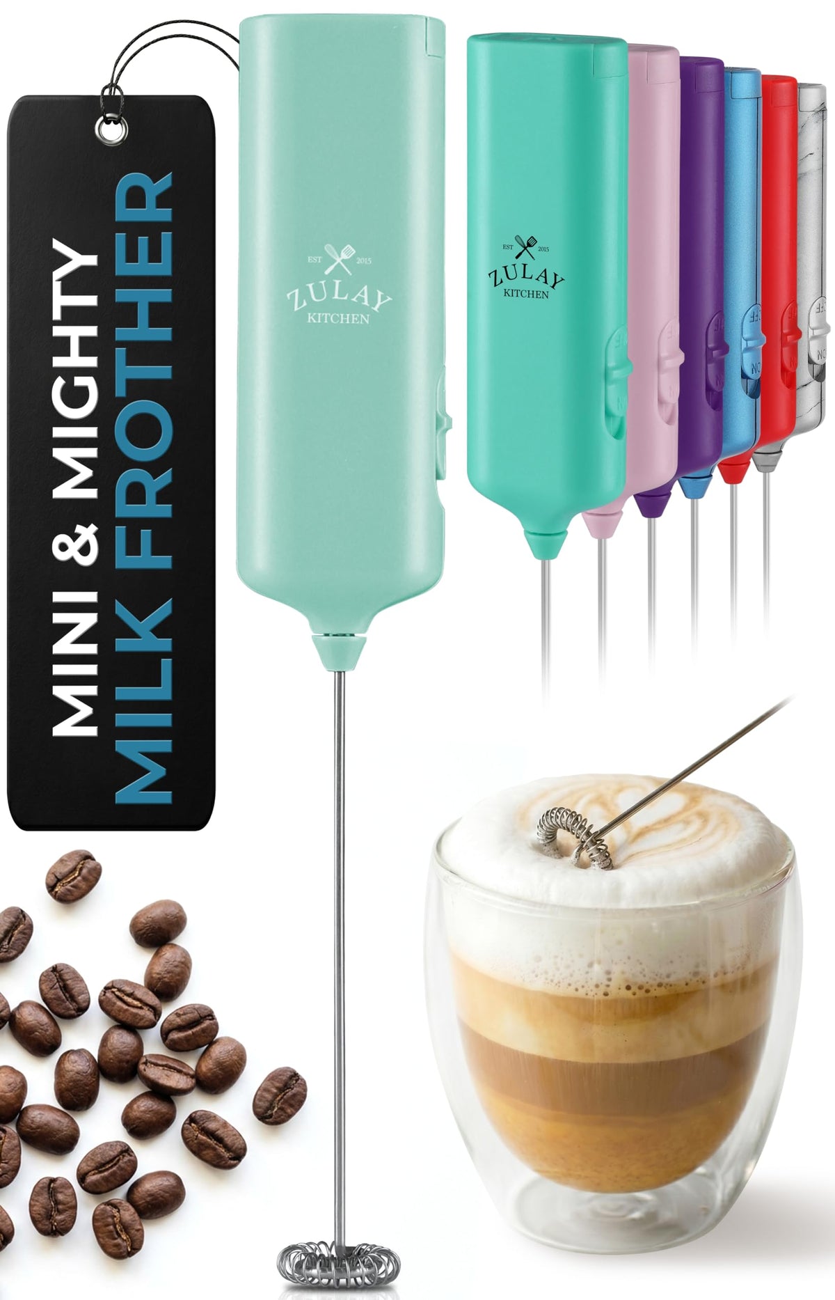 Zulay Rechargeable Milk Frother – 3-in-1 Handheld Frother Wand with Travel Case & USB-C Charger – Single, Double & Egg Whisk for Latte, Cappuccino, Matcha, Protein Shakes - Froth N Go Deep Black