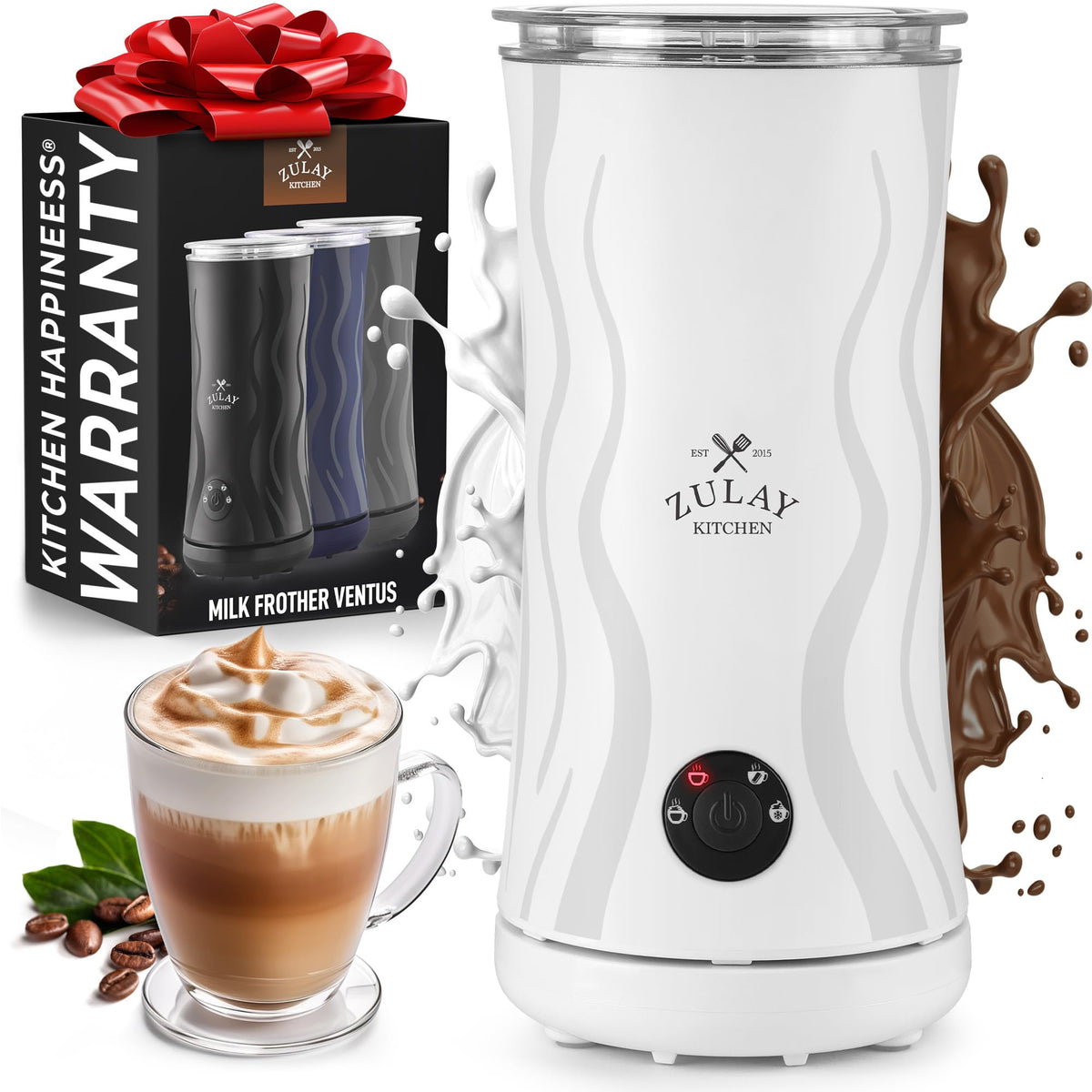 Zulay Rechargeable Milk Frother – 3-in-1 Handheld Frother Wand with Travel Case & USB-C Charger – Single, Double & Egg Whisk for Latte, Cappuccino, Matcha, Protein Shakes - Froth N Go Deep Black