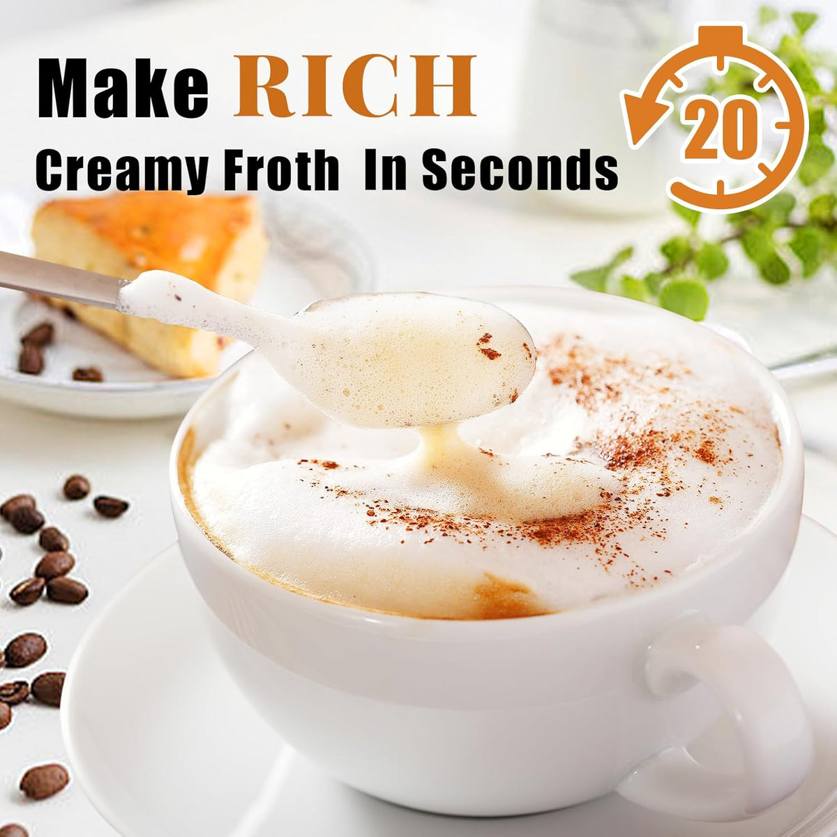 Nahida Black Milk Frother Wand for Coffee, Frother Handheld Rechargeable Electric Whisk Drink Mixer with 3 Heads 3 Speeds Coffee Frother Electric Stirrer For Latte, Cappuccino, Hot Chocolate