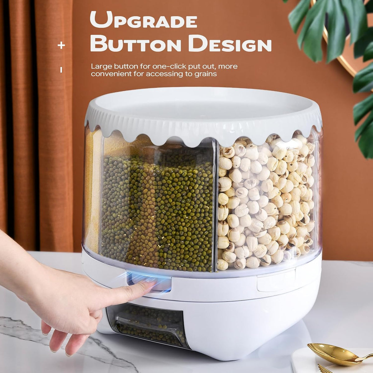Grain Dispenser, 360° Rotating Grain Storage, 6 Grid Food Dispenser