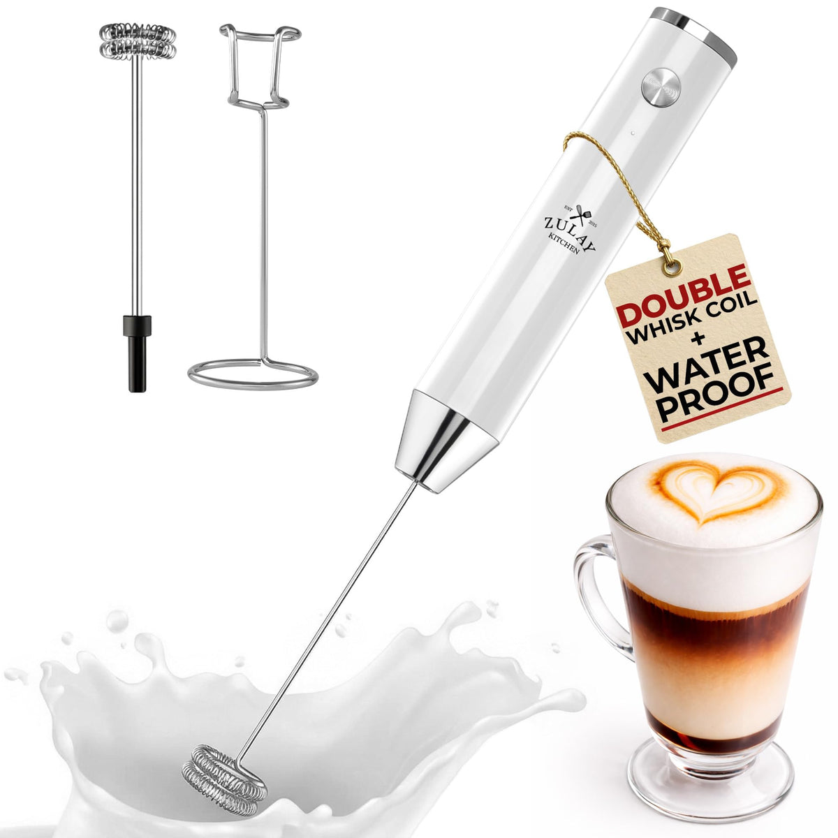 Zulay Kitchen Milk Frother Handheld Electric Whisk – Frother Wand, Durable Drink Mixer, Coffee Frother, Hand Blender, Frother for Protein Powder, Matcha & More - Black