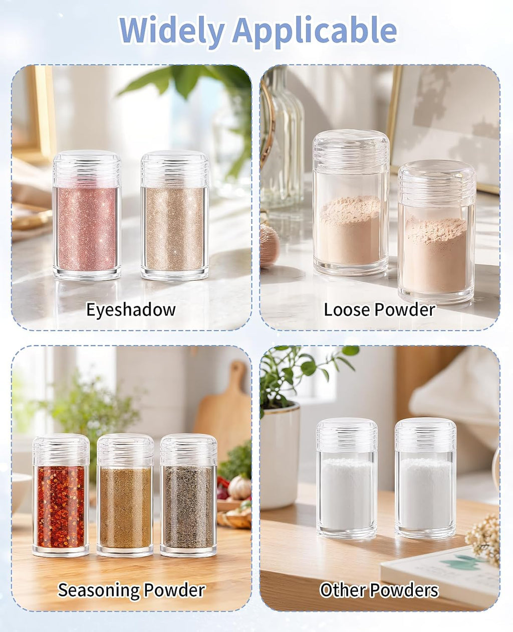 24PCS Loose Powder Containers, 10 ml Clear Small Travel Cosmetic Seasoning Dispenser Bottle with Labels