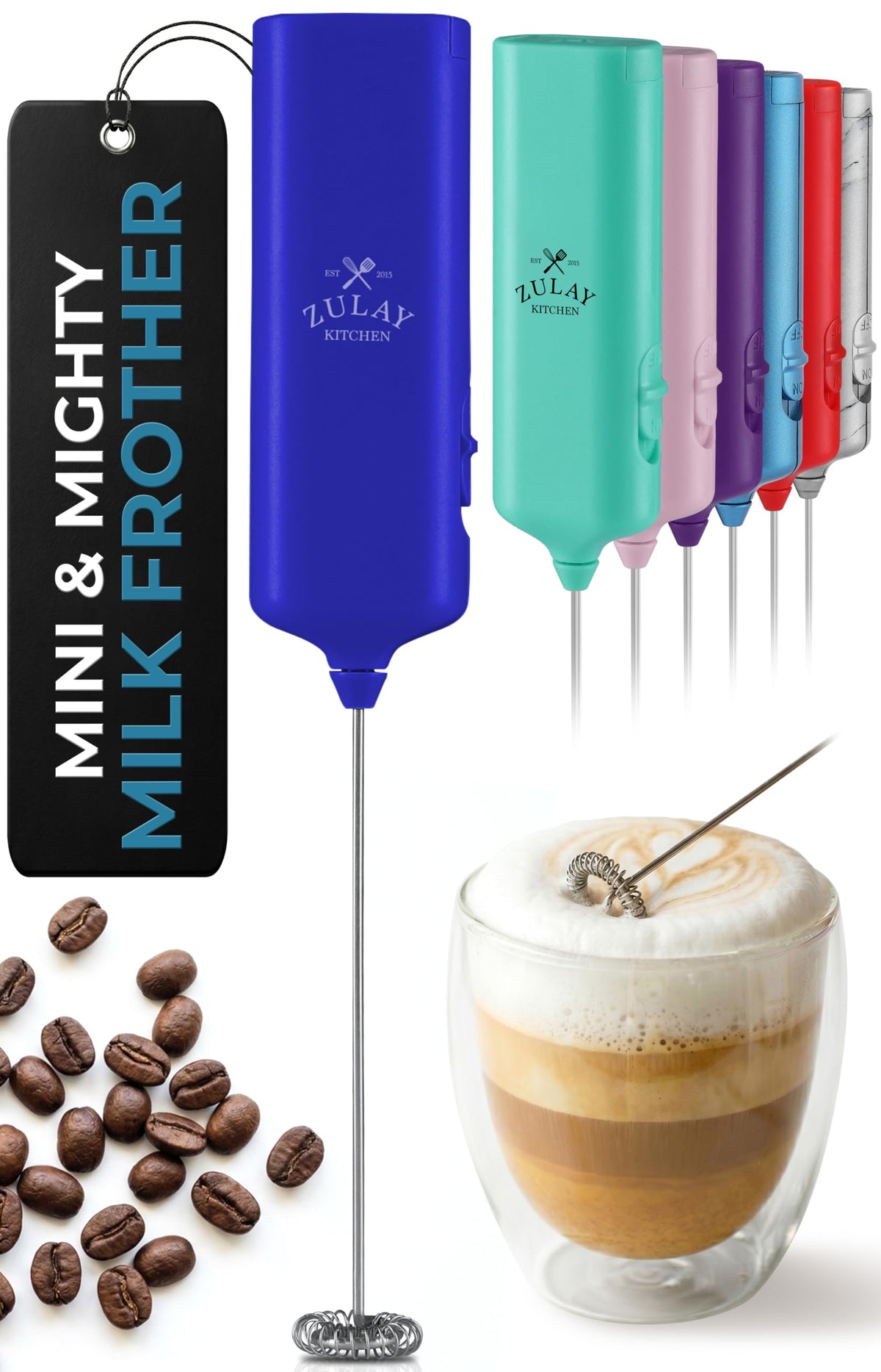Zulay Rechargeable Milk Frother – 3-in-1 Handheld Frother Wand with Travel Case & USB-C Charger – Single, Double & Egg Whisk for Latte, Cappuccino, Matcha, Protein Shakes - Froth N Go Deep Black