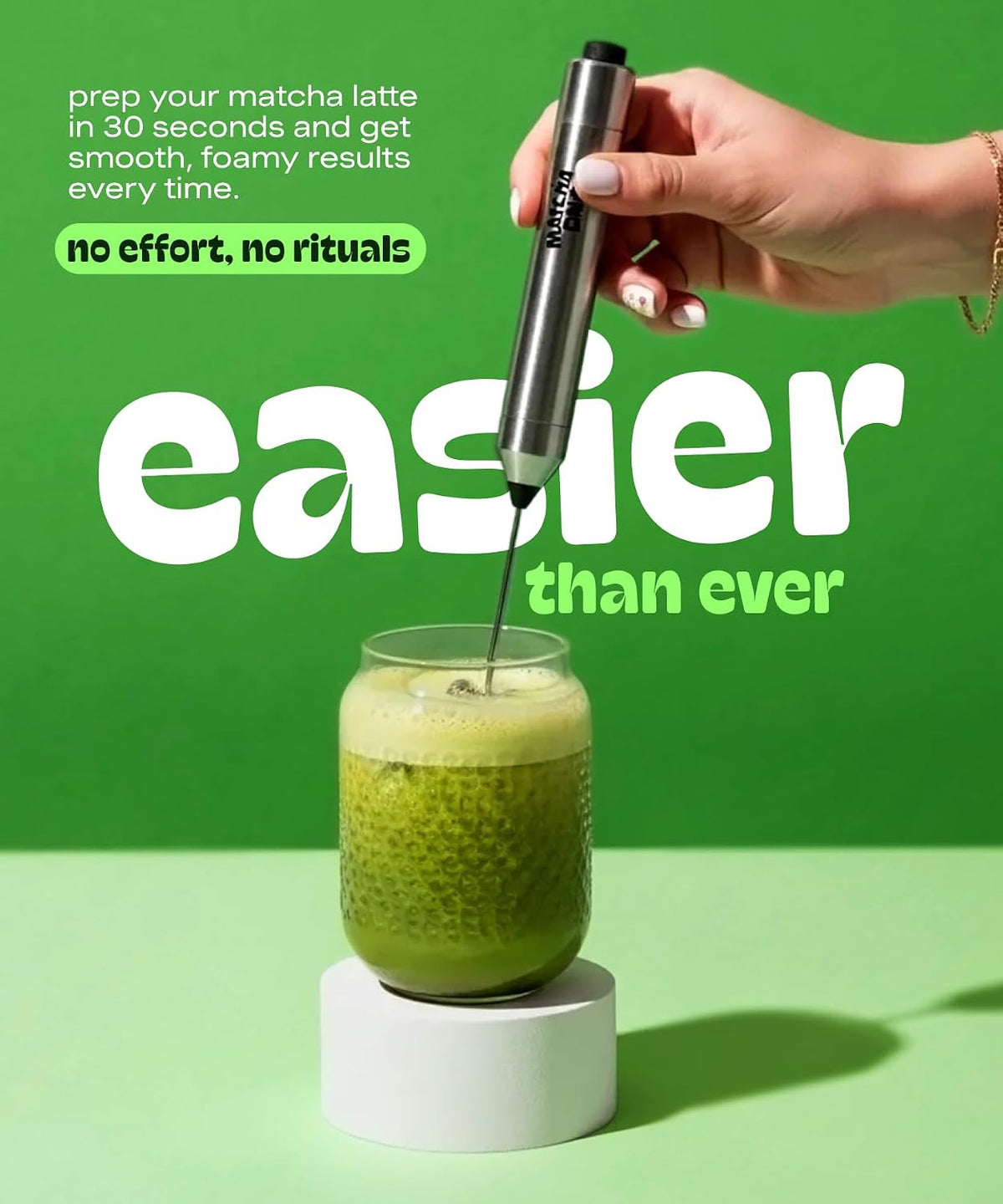 Matcha DNA Handheld Milk Frother Wand, Electric Stainless Steel Whisk Mixer