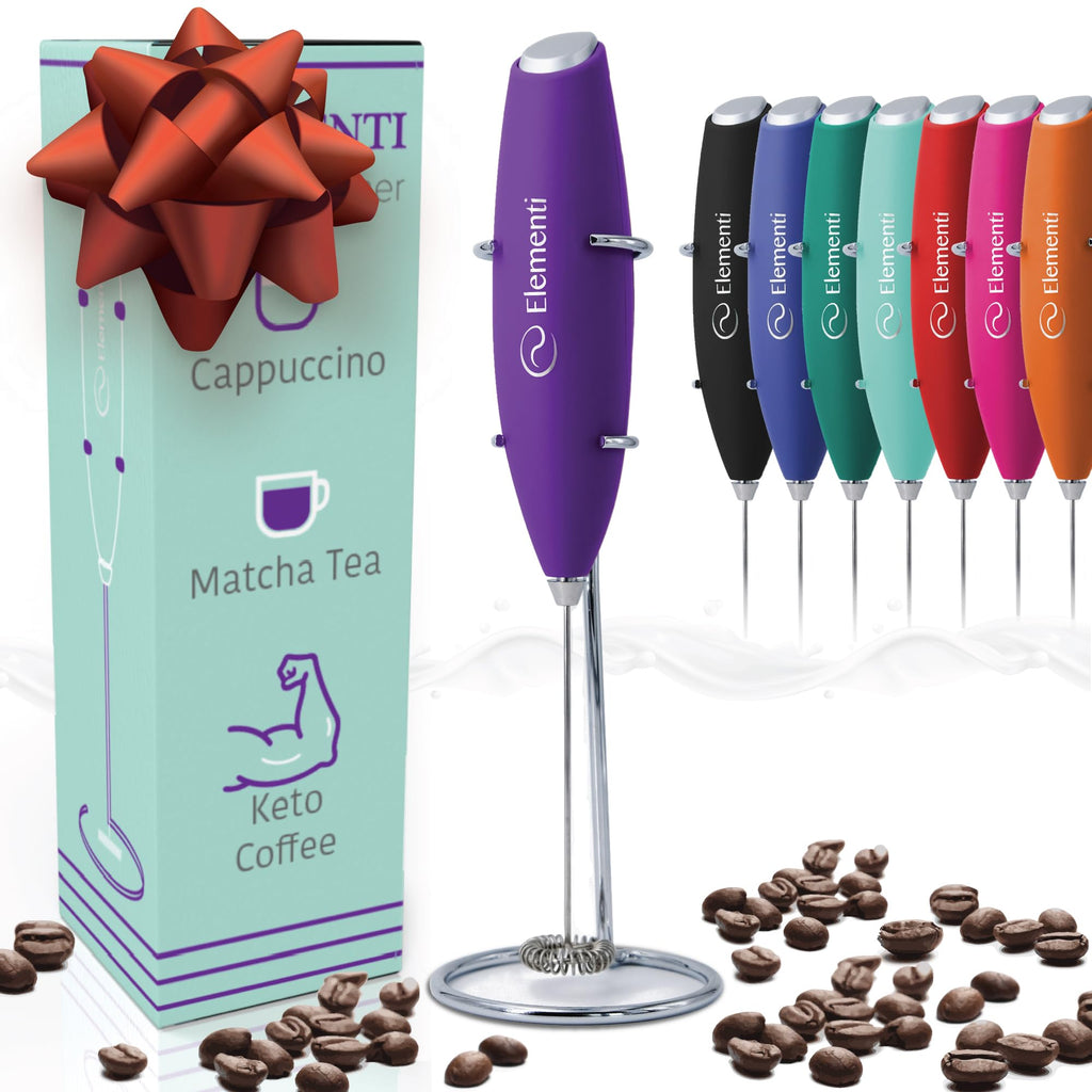 Milk Frother Wand & Electric Stirrer with Stand - Turbo Coffee & Milk Frother Handheld - Hand Held Coffee Mixer Wand & Cold Foam Maker for Frothy Cappuccinos, Lattes & Drink Mixes at Home (Black)
