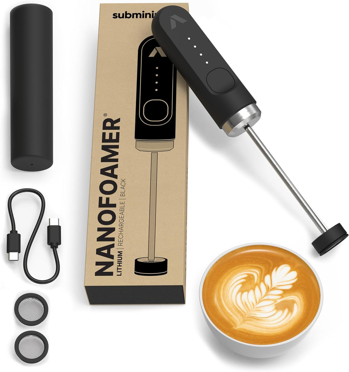 Subminimal NanoFoamer Milk Foamer - Rechargeable Handheld Foamer - Black