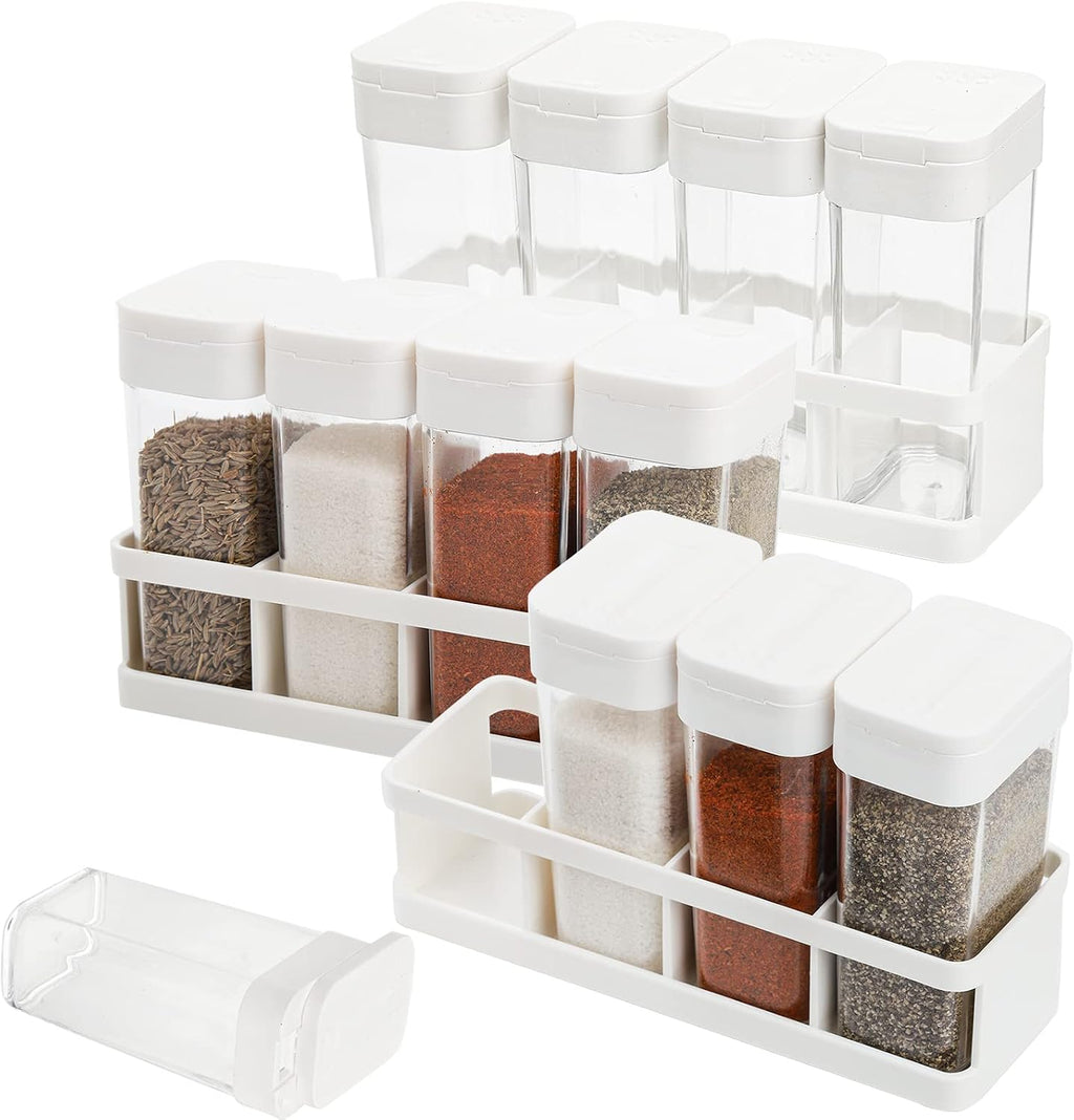 ZOOFOX 12 Pieces Spice Shaker Jars, Plastic Seasoning Shaker Box Set with Lid, Transparent Barbecue Storage Containers Spice Racks Kitchen Supplies