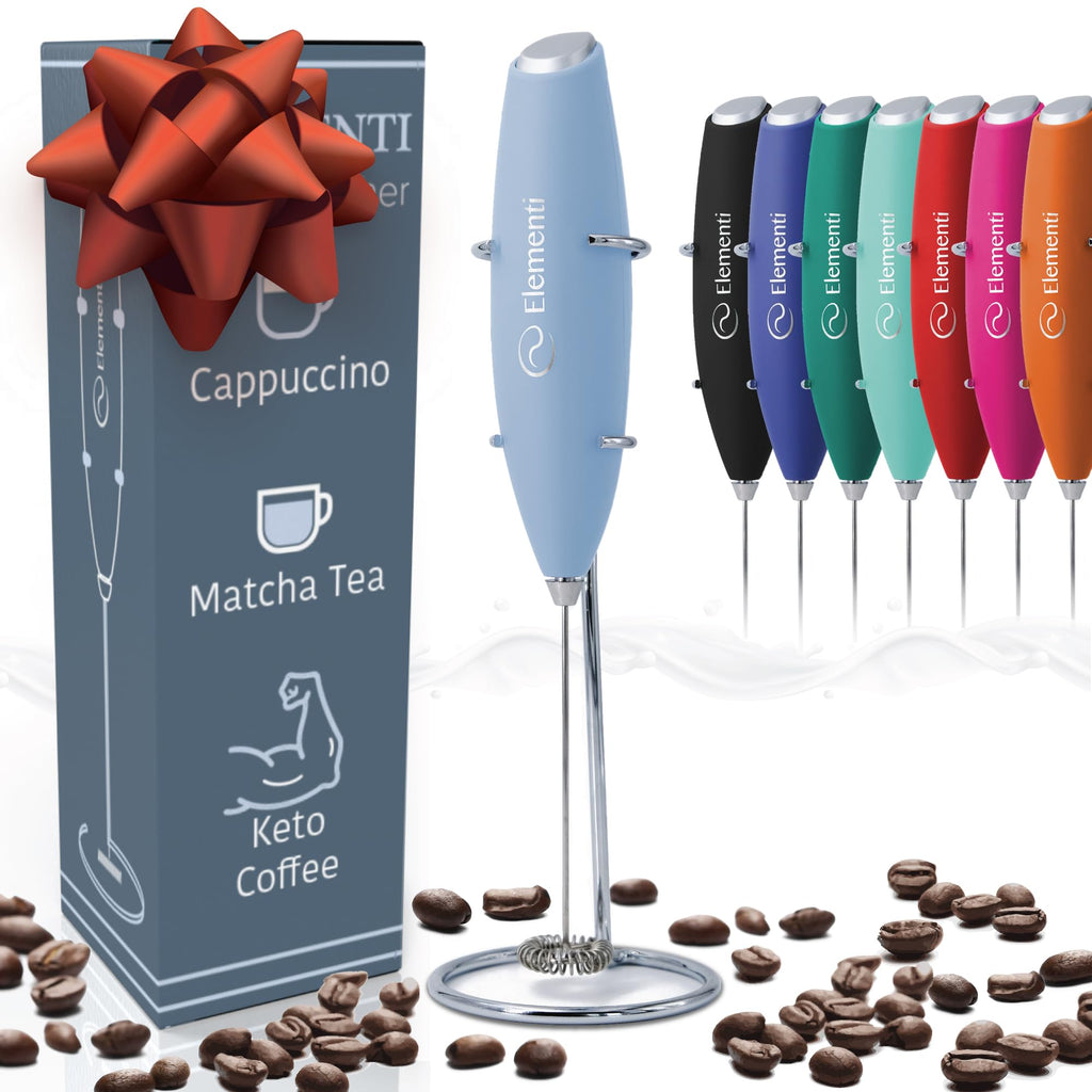 Milk Frother Wand & Electric Stirrer with Stand - Turbo Coffee & Milk Frother Handheld - Hand Held Coffee Mixer Wand & Cold Foam Maker for Frothy Cappuccinos, Lattes & Drink Mixes at Home (Black)