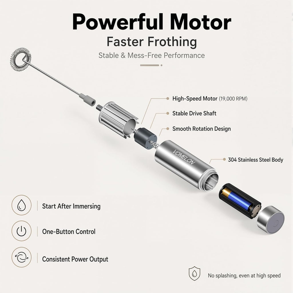 Milk Frother Handheld, Battery Operated Travel Coffee Frother Milk Foamer Drink Mixer with 2 Stainless Steel Whisks for Hot Chocolate, Batteries Included, Silver