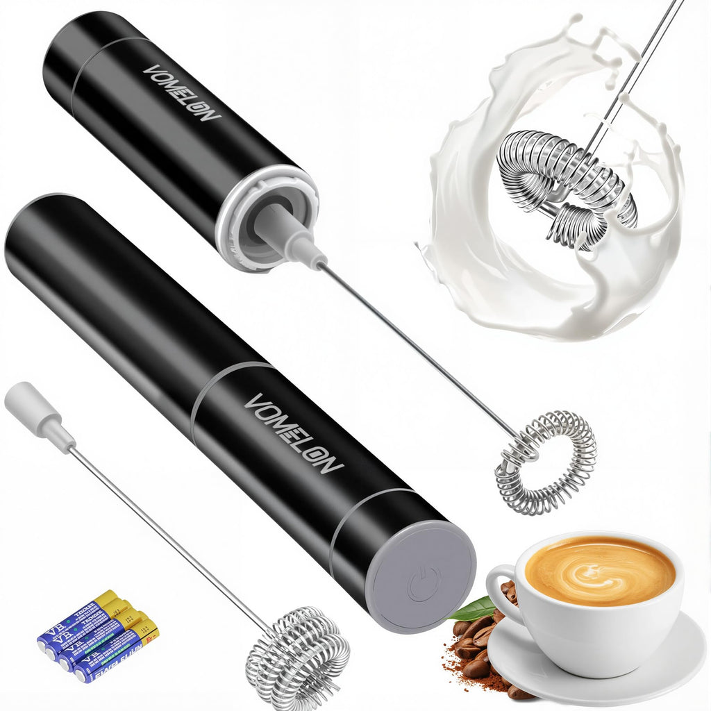 Milk Frother Handheld, Battery Operated Travel Coffee Frother Milk Foamer Drink Mixer with 2 Stainless Steel Whisks for Hot Chocolate, Batteries Included, Silver