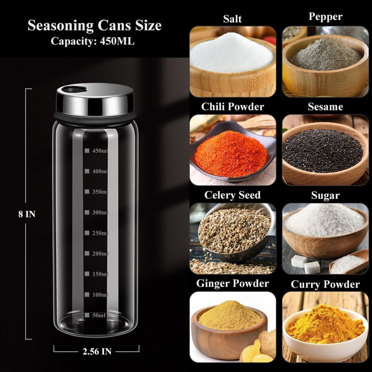 15 oz Large Salt Pepper Shakers with 3 Adjustable Outlet Holes