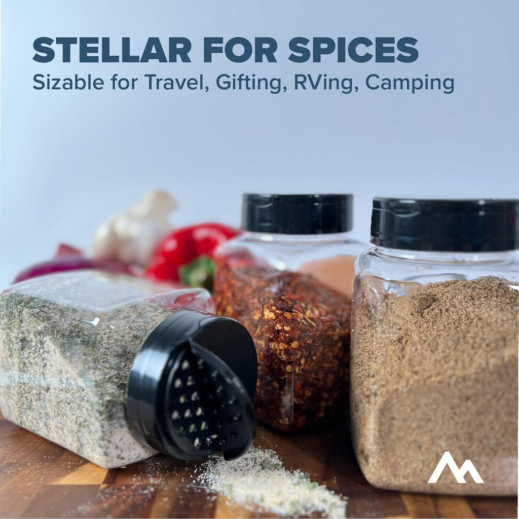 Pinnacle Mercantile Plastic Spice Jars 6-Pack Square Large 17 oz.Clear Containers Sifter Shaker Spoon Lid Refillable for Seasonings, Herbs, BBQ, Spices